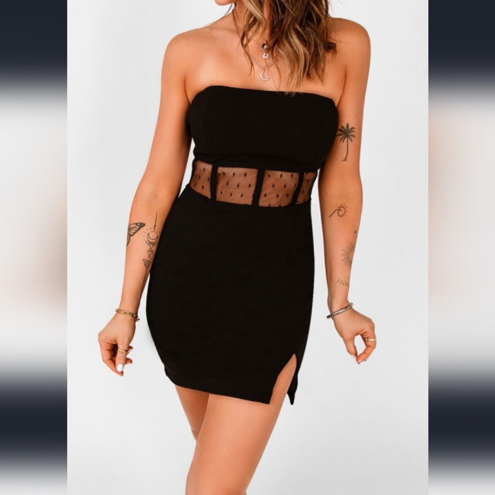 New Black Split Bandeau Bodycon Mini Dress